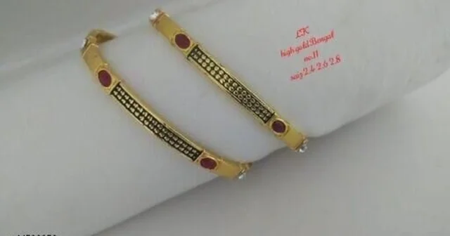 Fancy Twinkling Chic Gold Platted American Dimond Bangle Bracelet Set - 2.4, Brass, Bangles, Multipack 1